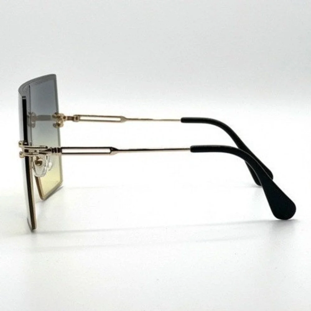 Women Oversized Square Shield Sunglasses Green Yellow Gold Flat Top Shade Trendy